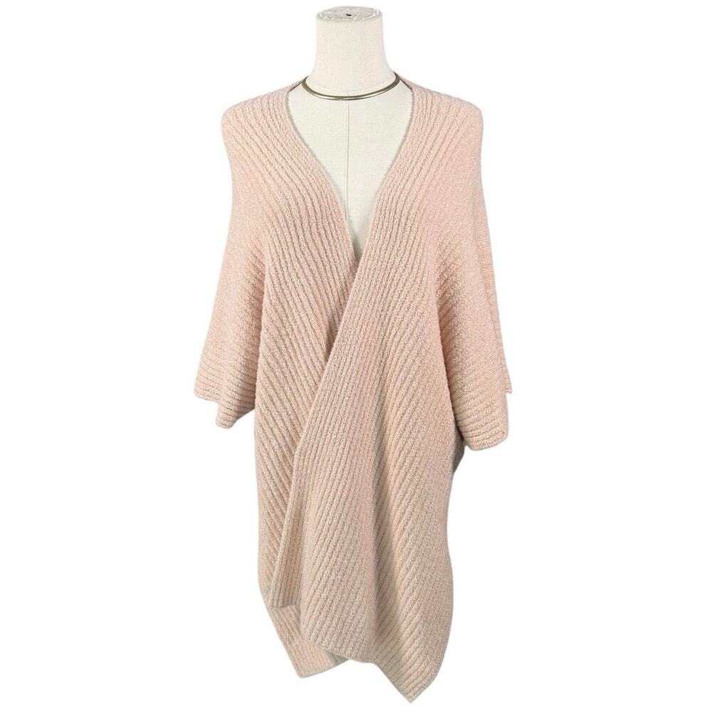 Chico’s Beige Ribbed Knit Shawl Cardigan S/M Soft Draped Wrap